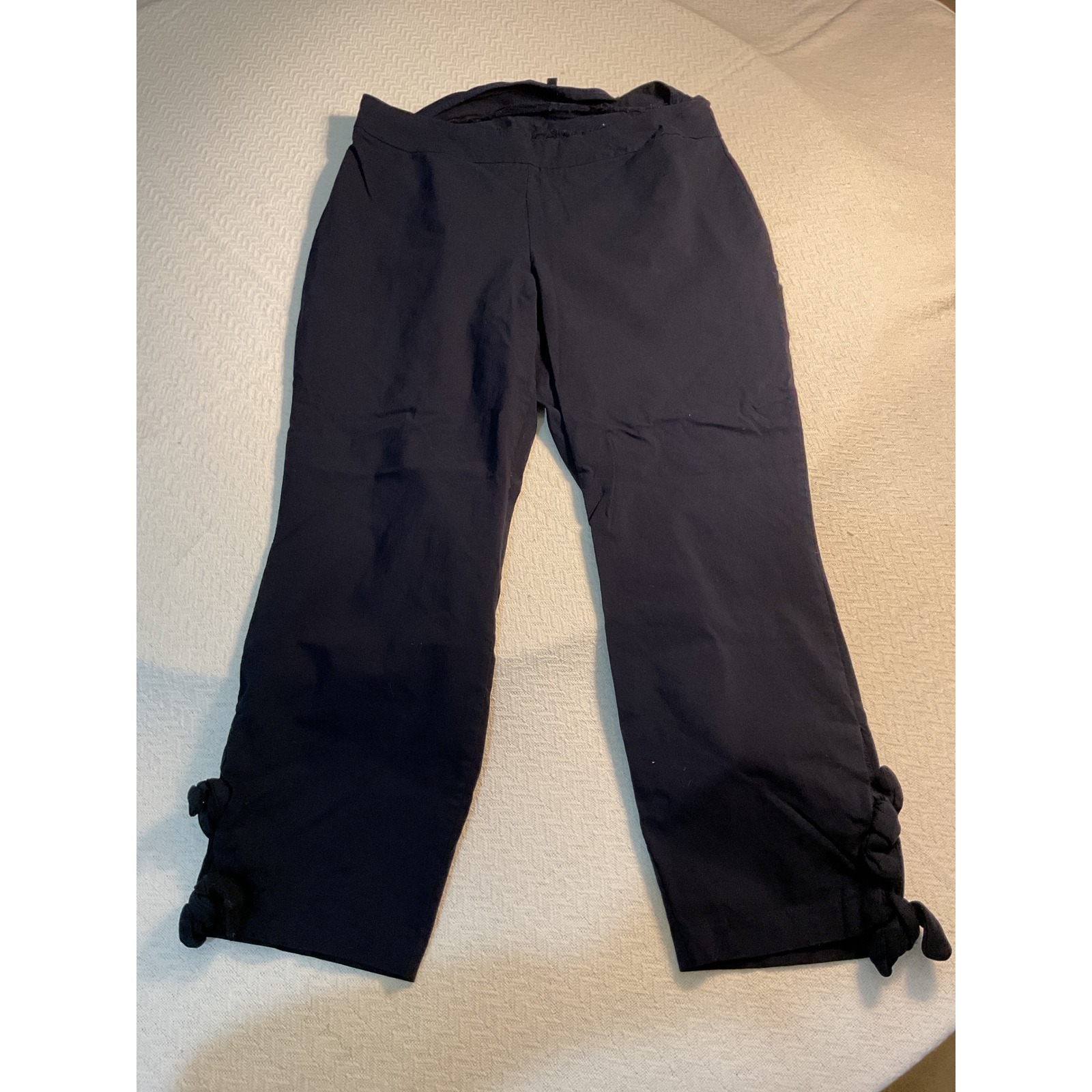Dalia Cropped Pants Women Navy Blue Tie Ankle Casual Capris Size 16